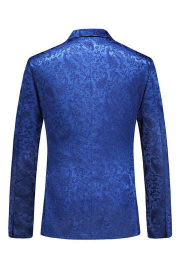 Peak Lapel Jacquard 2 Piece Blue Double Breasted Men's Suits